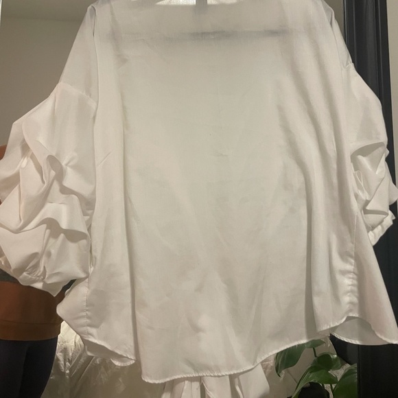 WORN ONCE White Rushed Lantern Sleeve Wrap Blouse - Picture 11 of 11